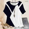 Women Plus Size Round Neck Batwing Short Sleeve Loose Gradient Printed Top
