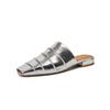 Fashion Women's Genuine Leather Square Toe Slip-on Flats Summer Slippers Soft Comfortable Casual Female Outdoor Mules 2025 New Sandals