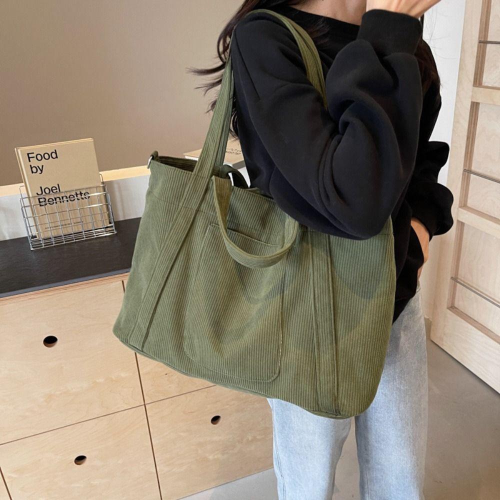 Solid Color Corduroy Shoulder Bag Large Capacity Crossbody Bag Canvas Tote Bag  All-match