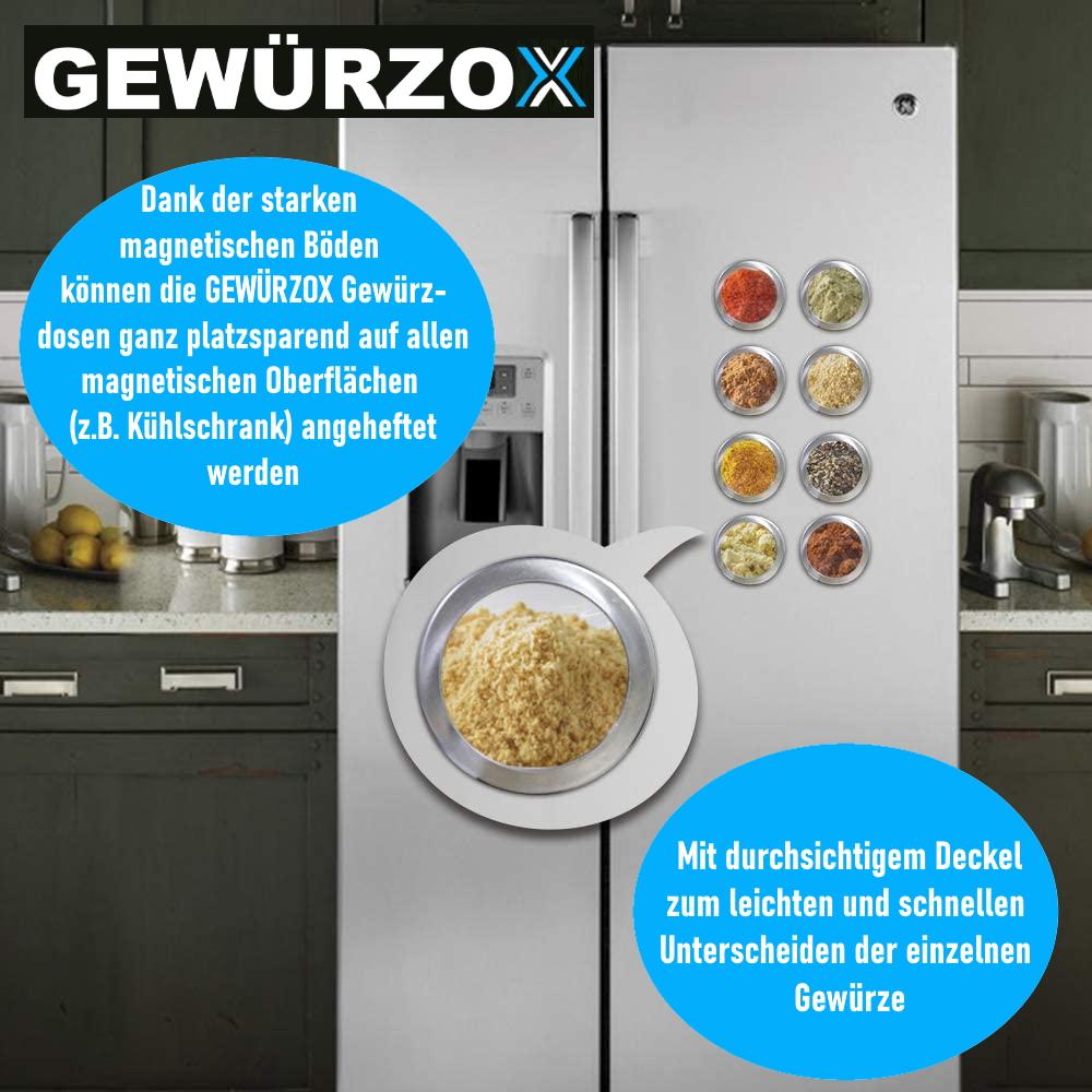 GEWÜRZOX Spice Jars Spice Shaker Spice Rack Stainless Steel Spice Jars Magnetic