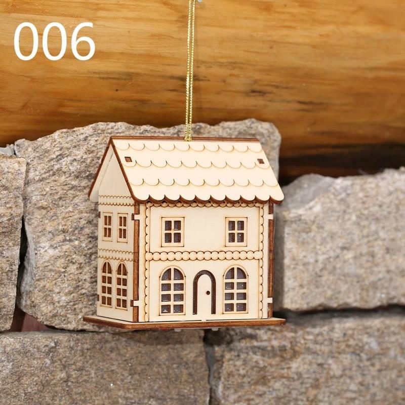 Μικρό Ξύλινο Σπιτάκι Επιτραπέζιο Φωτιστικό Χριστουγεννιάτικο Δέντρο Κρεμαστά Στολίδια Διακόσμηση Εορταστικού Πάρτι Χριστουγεννιάτικα Κρεμαστά Στολίδια Φως LED