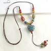 Handmade Heart-shaped Ceramic Pendant Necklace for Women Men Adjustable Necklace Ethnic Style Jewelry Gift