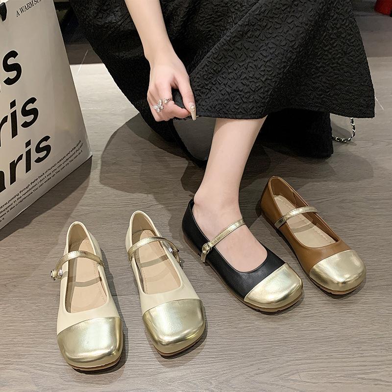 Mary Jane Shoes for Women PU Leather Ballet Flat Shoes Square Toe Flats Ankle Strap Flats Women's Comfortable Dress Shoes Casual Work Walking Shoes