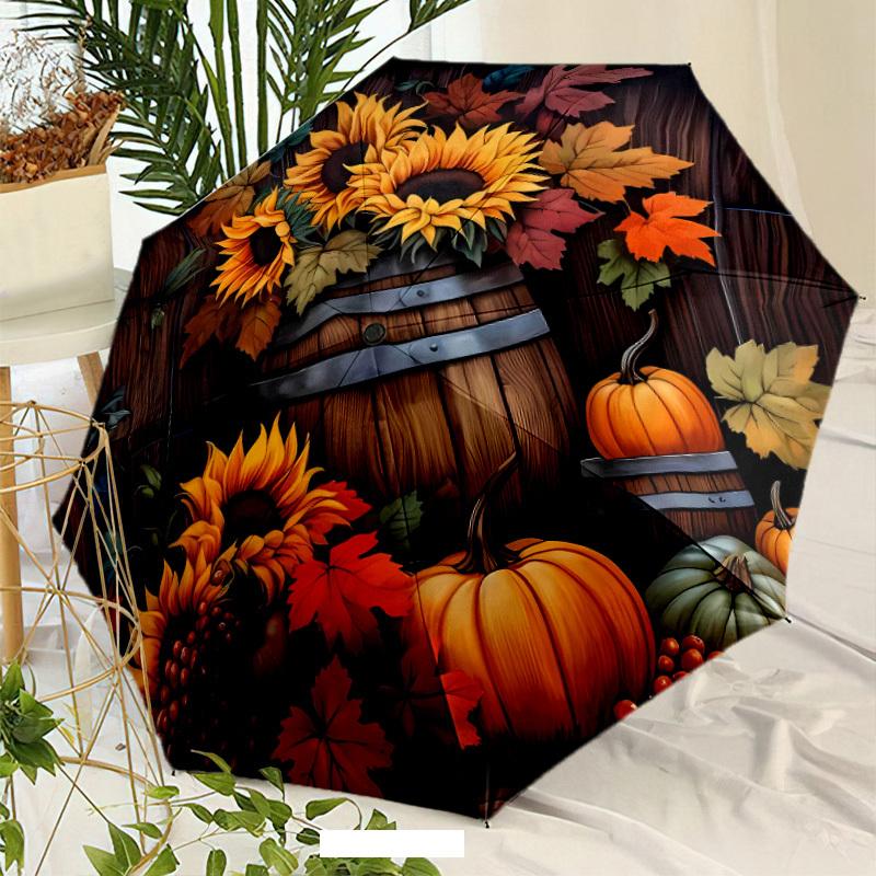 

Automatic Open/Close Umbrella with One-Button Operation - Fall Sunflower & Pumpkin Design in Orange, Yellow, Brown, Green - Co (as the picture,Iron&8K)