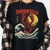 Funny Shrimpzilla Lobster Shirt | Japanese Cultural Art Shrimp Meme Tee | Cute Shrimp T-Shirt Gift, Seafood Humor Graphic for Men Women