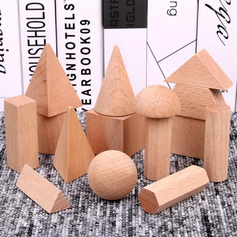 DIY Solid Wooden Geometric Building Blocks-Montessori Early Learning Educational Toy Enhances Spatial Thinking&Hands Creativity