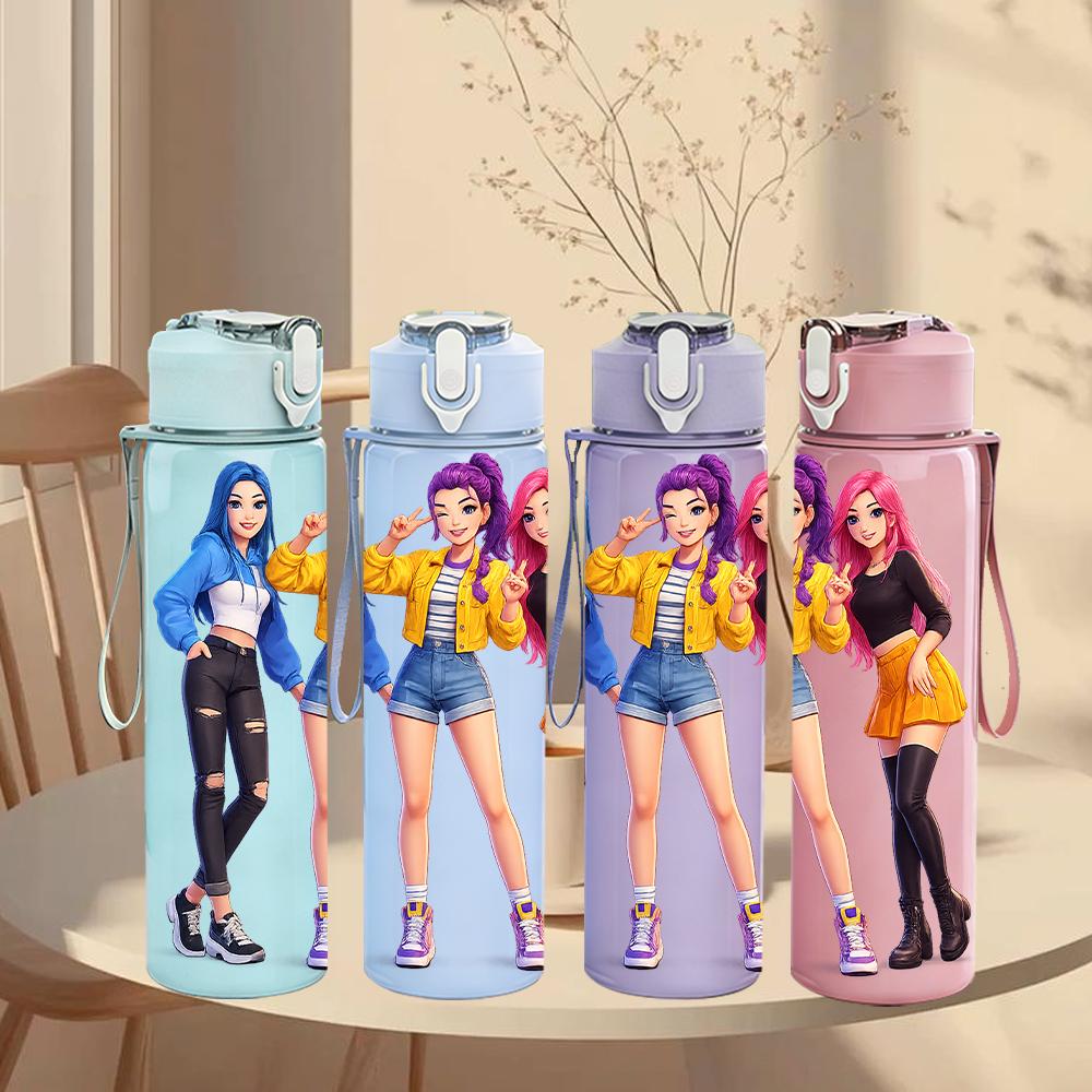 1 ud. Vibrante Brillante Banda de Chicas Kpop Busto 750ml Botella de Agua de Plástico de Color Tapa con Pitorro abatible a Prueba de Fugas Para Deportes Oficina Uso en Casa