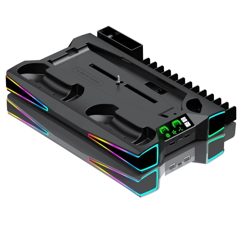 PS5 Slim Stand with RGB Vertical Stand for PS5 Slim Charging Stand for Slim Charging Two Controllers Compatible with PS5 Discs and Digital Cooling