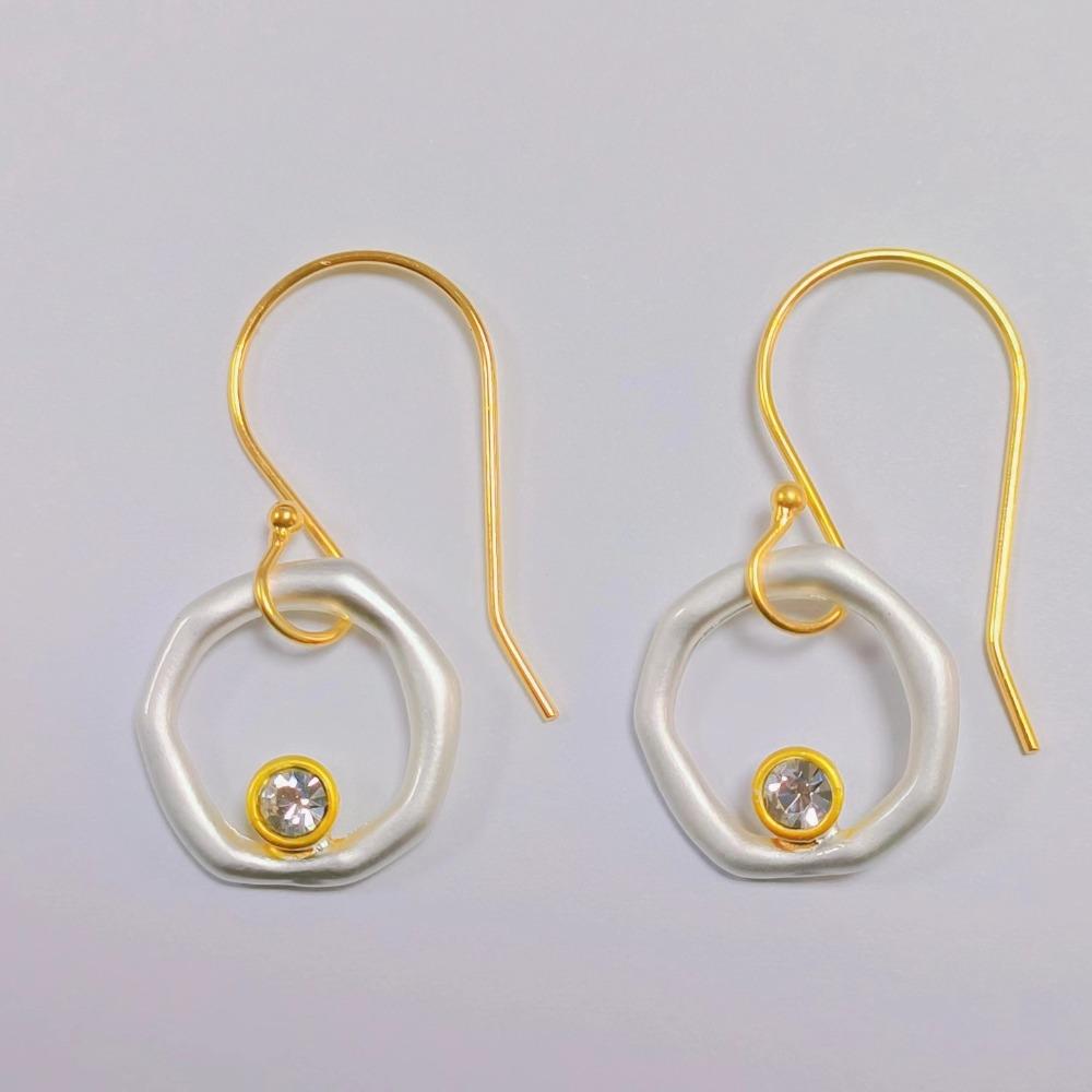 Minimalist Irregular Hollow Circle Zircon Inlay Two-color Dangle Earrings Gold Color Women Daily Wear Fashion Retro Jewelry Gift