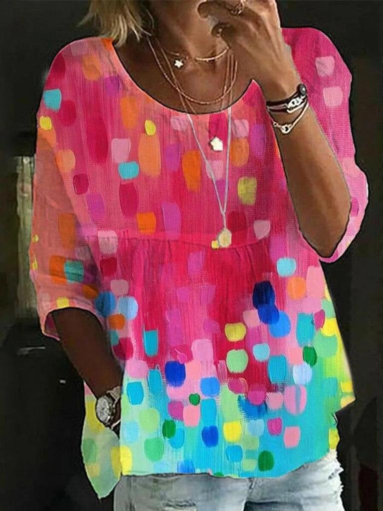 Camicia estiva alla moda da donna taglie forti, casual, a maniche corte, stampata