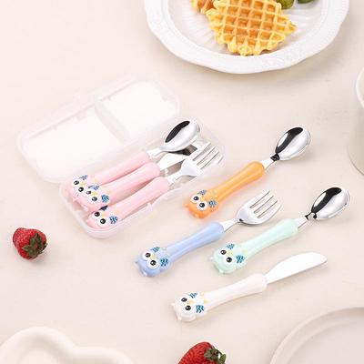 Creative Kids' 304 Stainless Steel Owl Cutlery Set: Cartoon Fork & Spoon for Baby Training