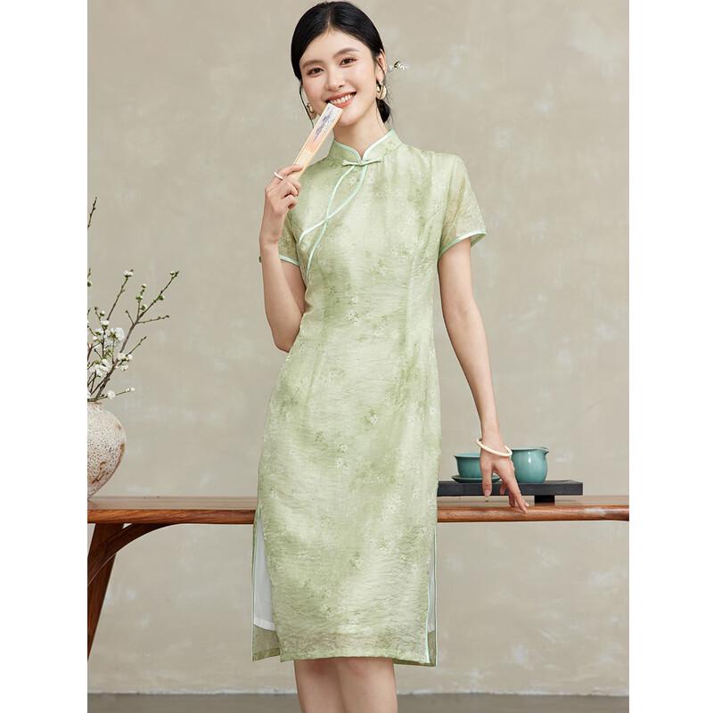 Green Floral New Chinese Style Cheongsam Dress