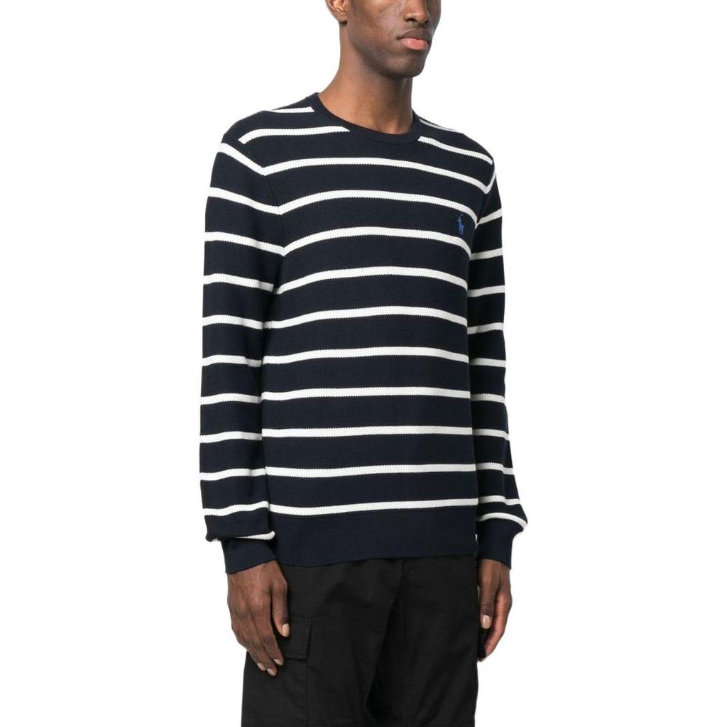 Polo Ralph Lauren Ss23 Gestreiftes Kleinlogo Bedrucktes Rundhals-Sweatshirt Herren Sweatshirt Schwarz 710899202-001