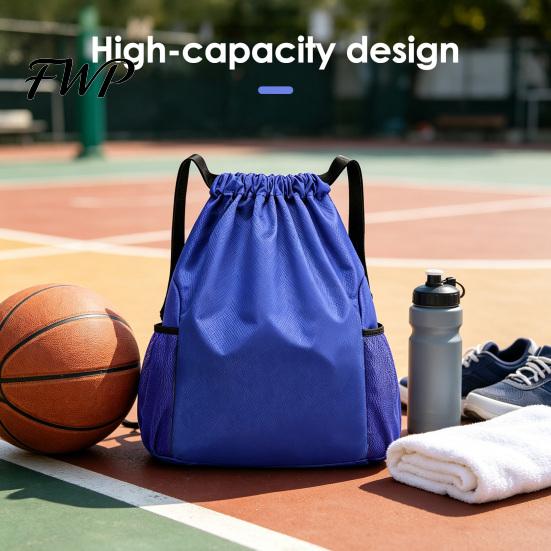 Swimming Gear Bag Sports Backpack, Drawstring Gym Backpack with Side Mesh Pockets, Double Pocket Waterproof Workout for Basketball Soccer Swim