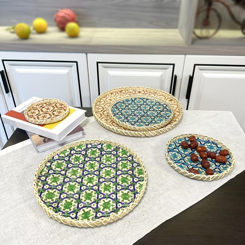 1PC Handwoven Bamboo Fruit Basket Bamboo Household Bamboo Sieve Tray Bamboo Strainer Ethnic Traditional