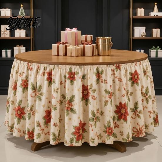 Festive Table Decor Cloth Vintage Skirt 70.9×29.5 Events Christmas for Winter Inch Round Snowy Theme