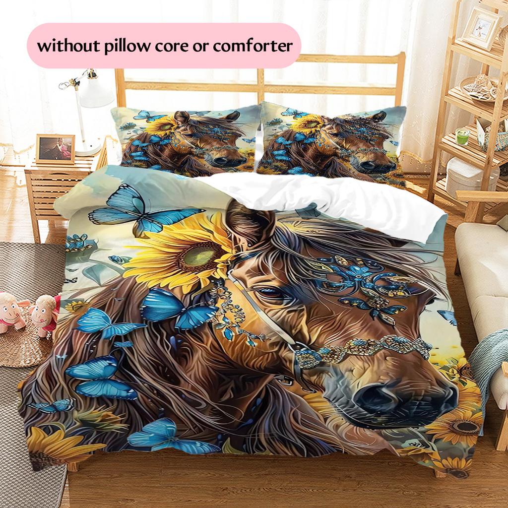 1PC Horse Bedding Quilt Set Quilt Cover Pillowcase Home Decoration Birthday Gift (1 * Duvet Cover + 15 * Pillowcase, Without Core)
