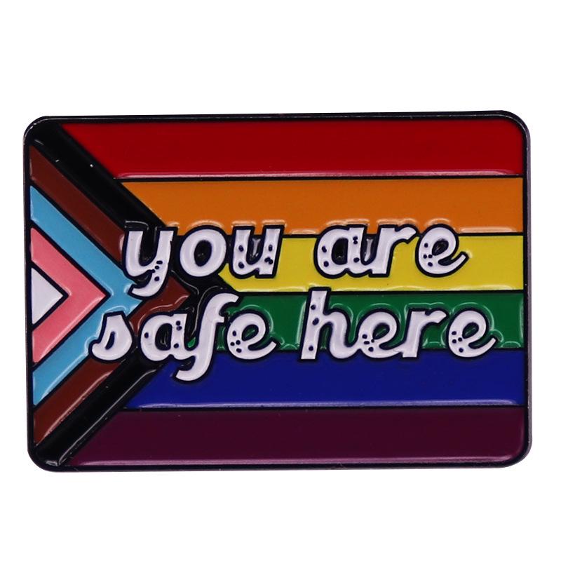 Safe Here Brooch: Crossed Flags Enamel Badge