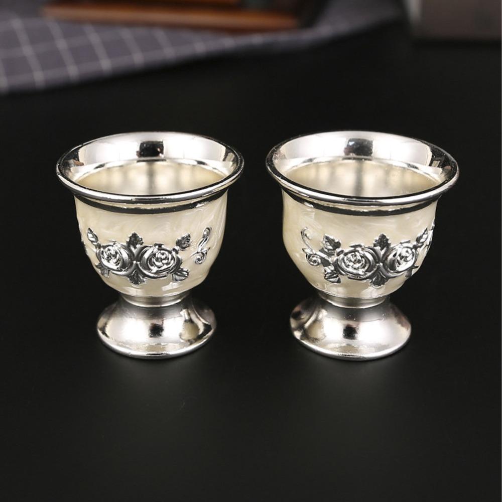 2PCS Silver Silver Goblet Small Size Metal Wine Cup Goblets & Chalices Drinking Cup Restaurant Use