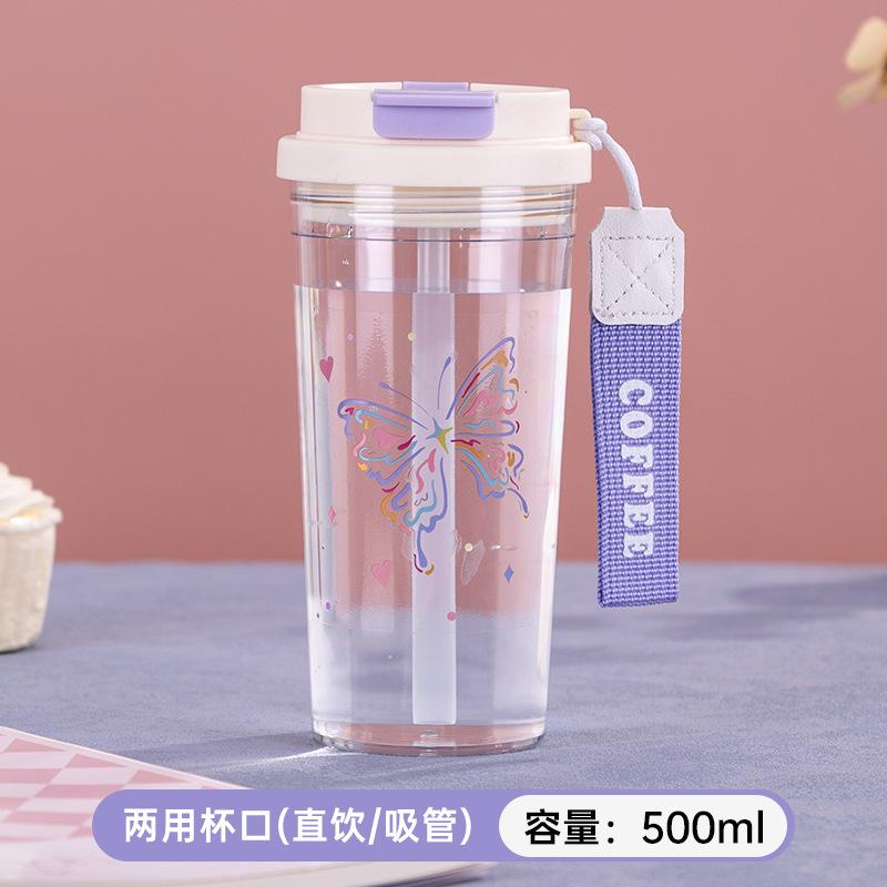 

Мультяшный летний новый пластиковый цветок ландыша чайная чашка двойной напиток женская чашка с соломинкой высокая ценность креативный подарок пластиковая чашка 500ml