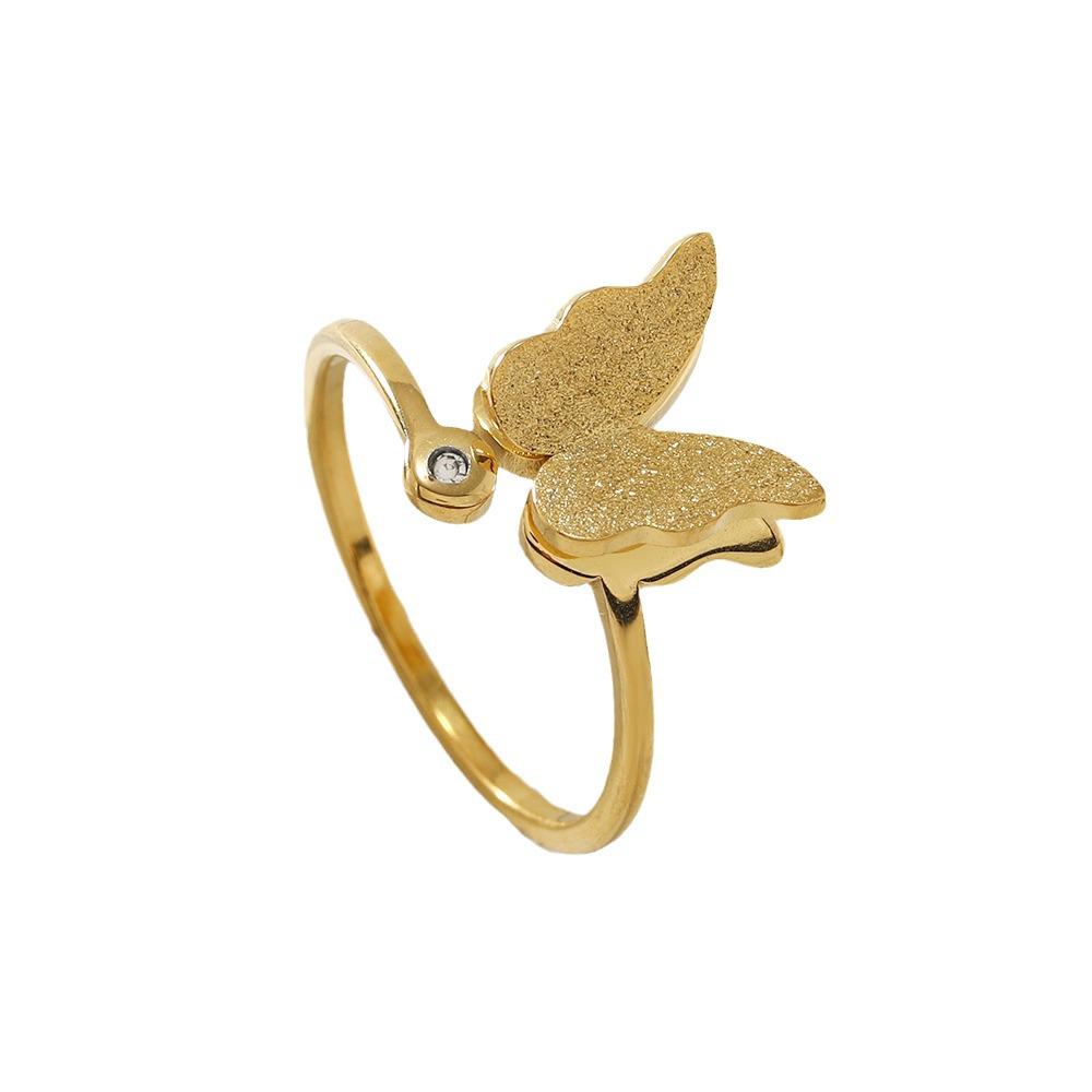 Mattierter Schmetterling Offener Diamant Titanstahlring für Damen
