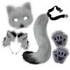 Wolf Foxes Costume with Plush Animal Face Mask, Headband, Plush Glove Animal Tail Costume for Children Adult Halloween