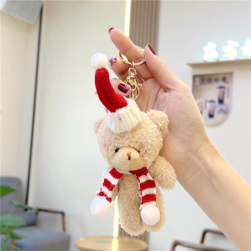 1Pcs Xmas Home Decoration Kawaii Plush Bear Doll Christmas Tree Pendant Soft Mini Bear Cute Doll Keychain Kids Christmas Gift
