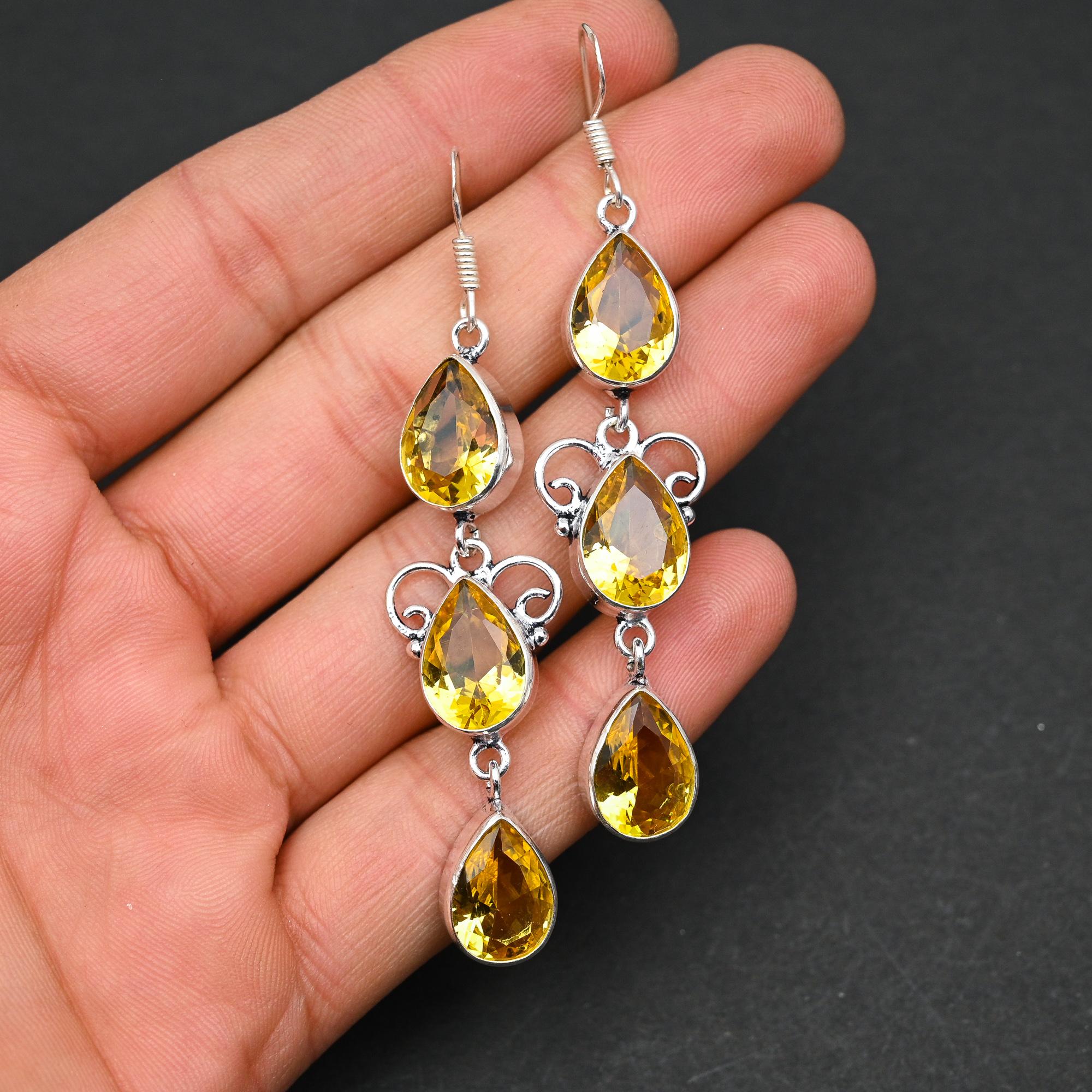 

Цитрин Кварц Драгоценный камень Стерлинговое серебро 925 пробы Ювелирные изделия Подарочные серьги LK-31