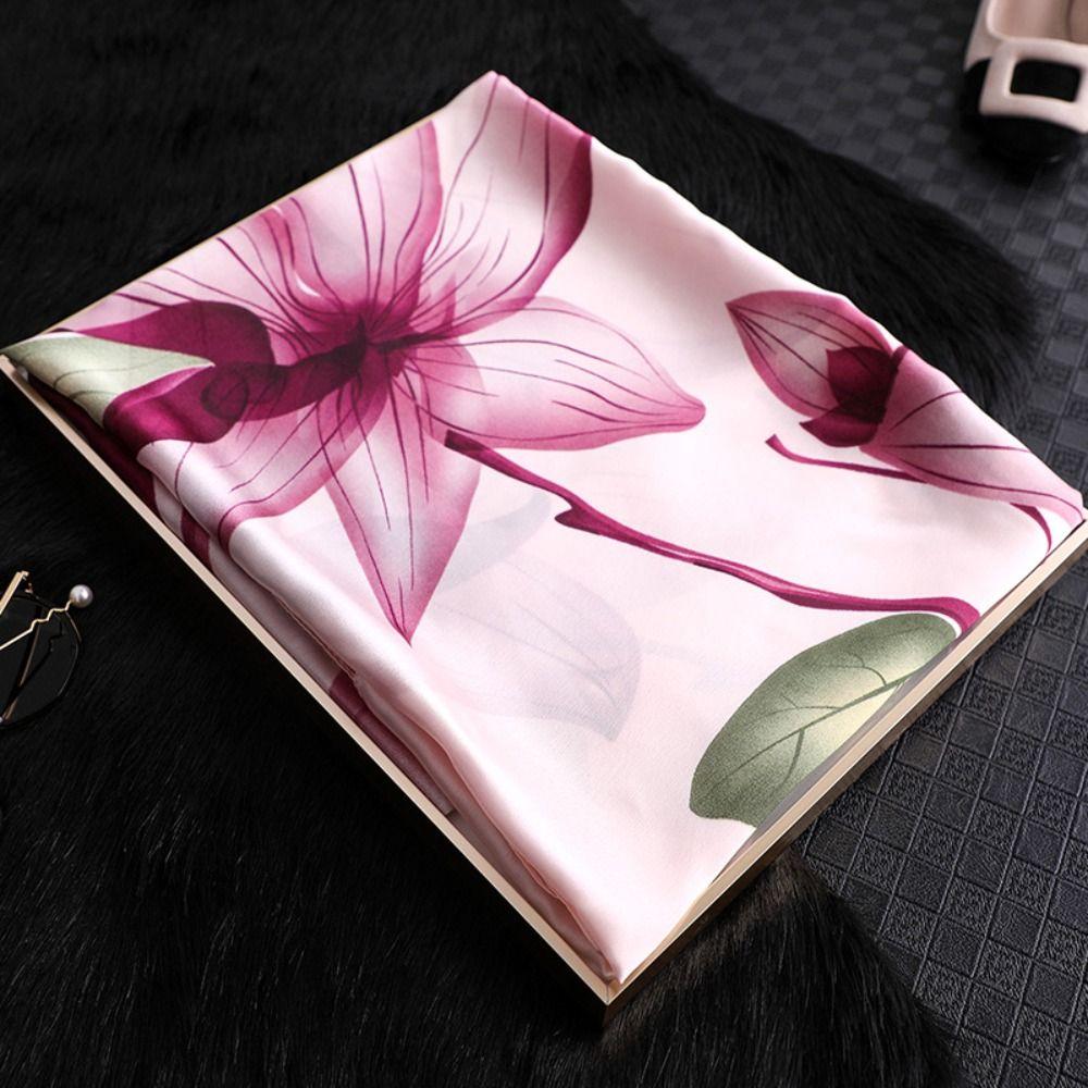 Thin Women Hijab Shawls Print Flower Headscarf Fashion Luxury Silk Scarf  Girl
