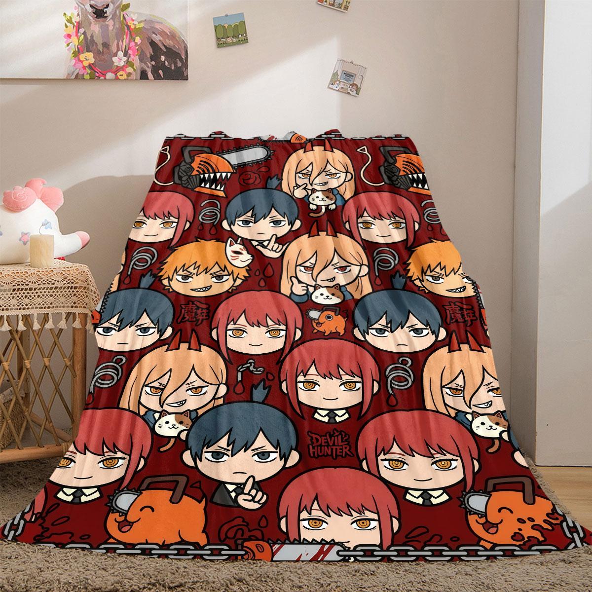 Chainsaw Man Supreme 2D Print Flannel Blanket Anime Figure Themes for Home Decor Bedding Sofa Travel Picnic Blanket_LIAN 75x90cm