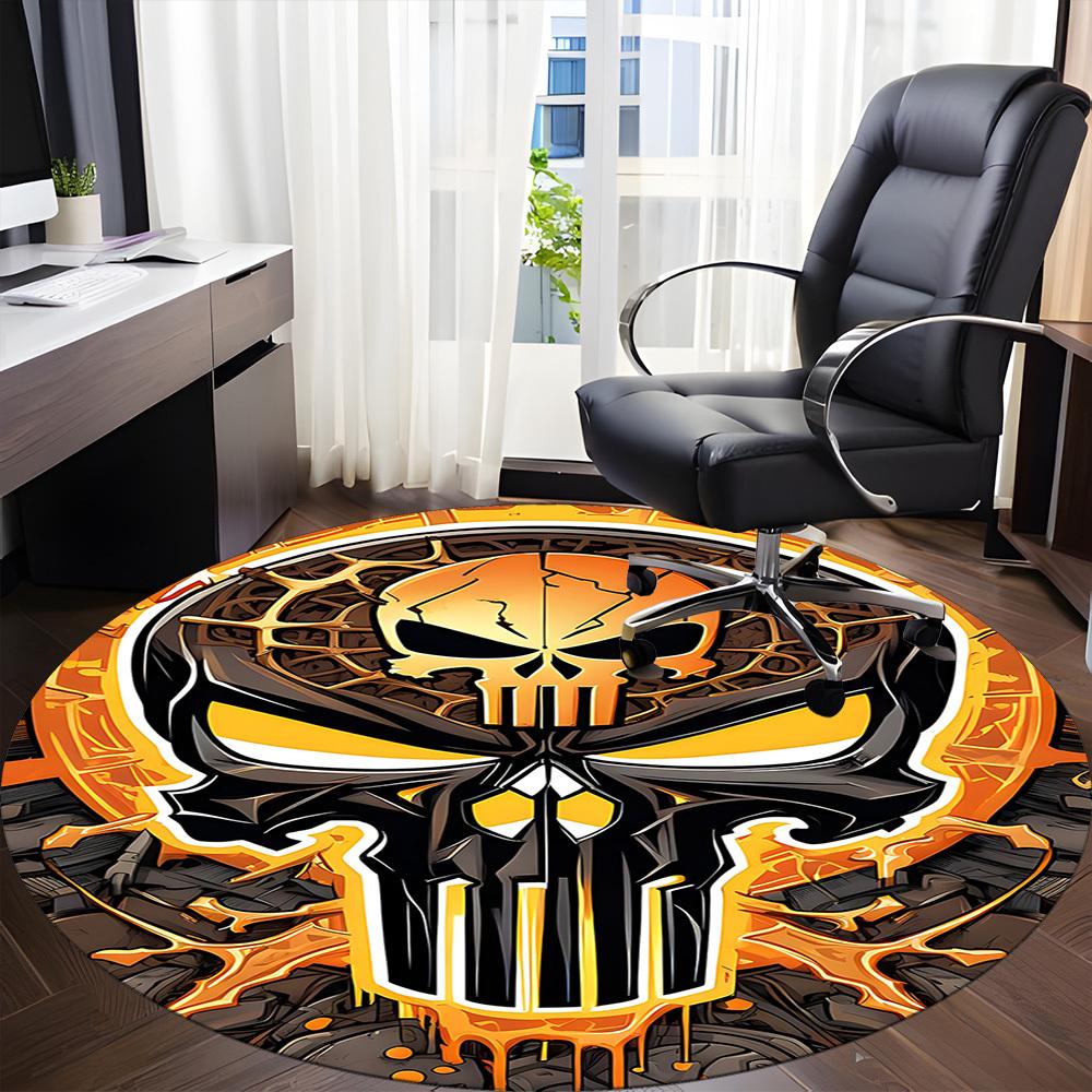 1pc Punisher Skull Office Round Area Rug, Under Office Chairs Bedroom Living Room Home Decor, Room Deco
