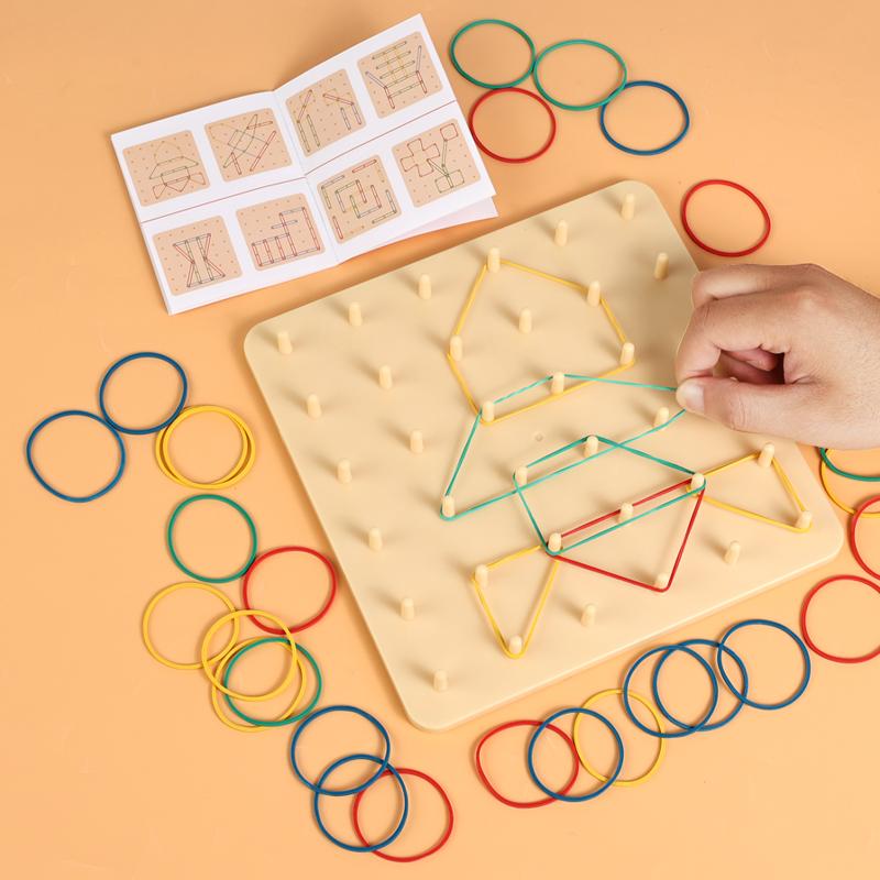 2-In-1 Wooden Mosaic Puzzle & Pegboard Set - Creative Shape Building Double-Sided Early Fun Montessor Benefit Intelligence Game