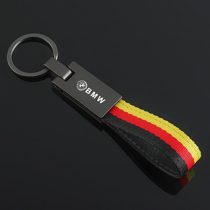 OMPC8 Zinc Alloy Keyring Nylon Tricolor Woven Belt Car Keychain For BMW 50th Anniversary 1 3 5 7 series E83 F16 E70 BMW M M3 M5 X1 X2