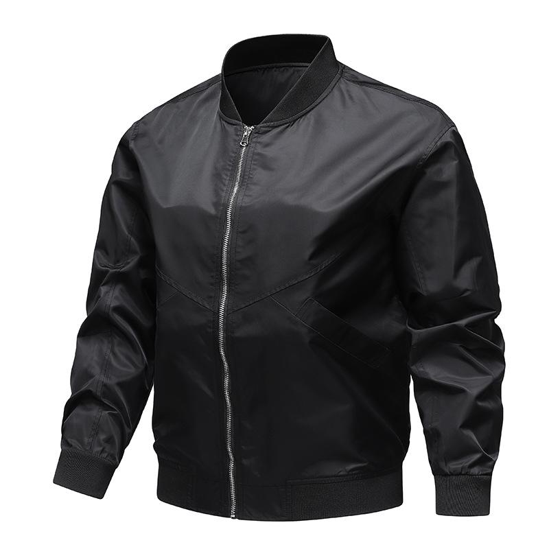 Spring and Autumn Men's Casual Versatile Windproof Business Jacket Nylon Waterproof Resistant Baseball Collar Jacket Retro Solid Color Flight Suit
