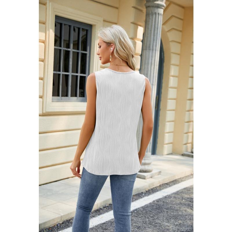 YYFS Women's Fashion Casual Summer Spring Solid Color Print Sleeveless U-Neck Blouses & Shirts