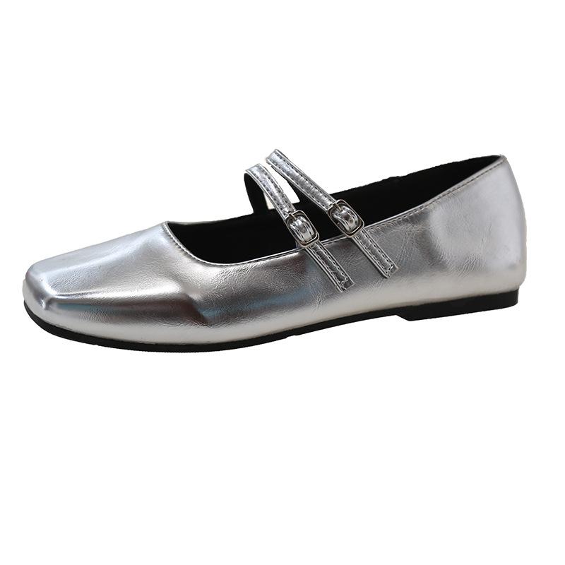

French evening breeze silver Mary Jane shoes 2025 new popular spring and autumn temperament soft-soled single shoes women s flat-soled women s shoes 35