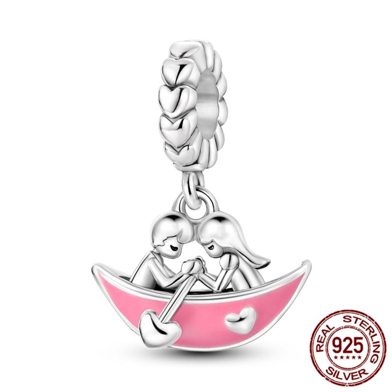 Copper ValentineS Day Couple Love Heart Rose Pendants Charm Bead Fits Genuine Bracelets DoItYourself Jewellery Gifts Women