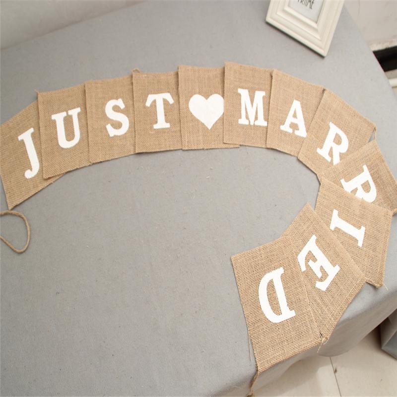 Jute Burlap Bunting Rustic Just Married Mr Mrs Wedding Banner Garland Party Flags Candy Bar Decoration Event Supplies