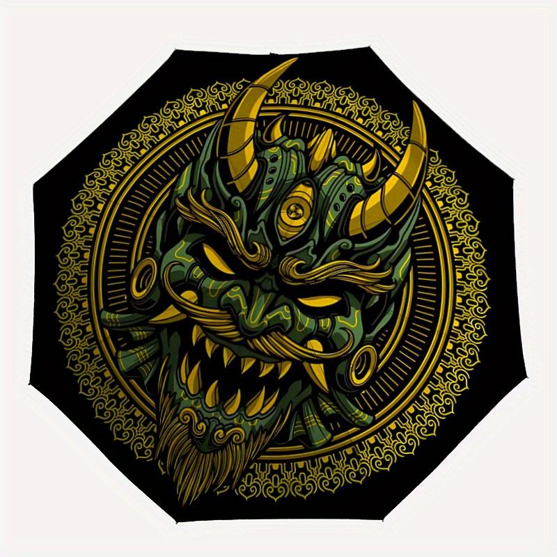 1pc Demon Mask Auto Open/close, All-Season Portable Folding Umbrella for Women & Men, Travel, Everyday, Formal Events - Compact Luxury Parasol, Outdoo