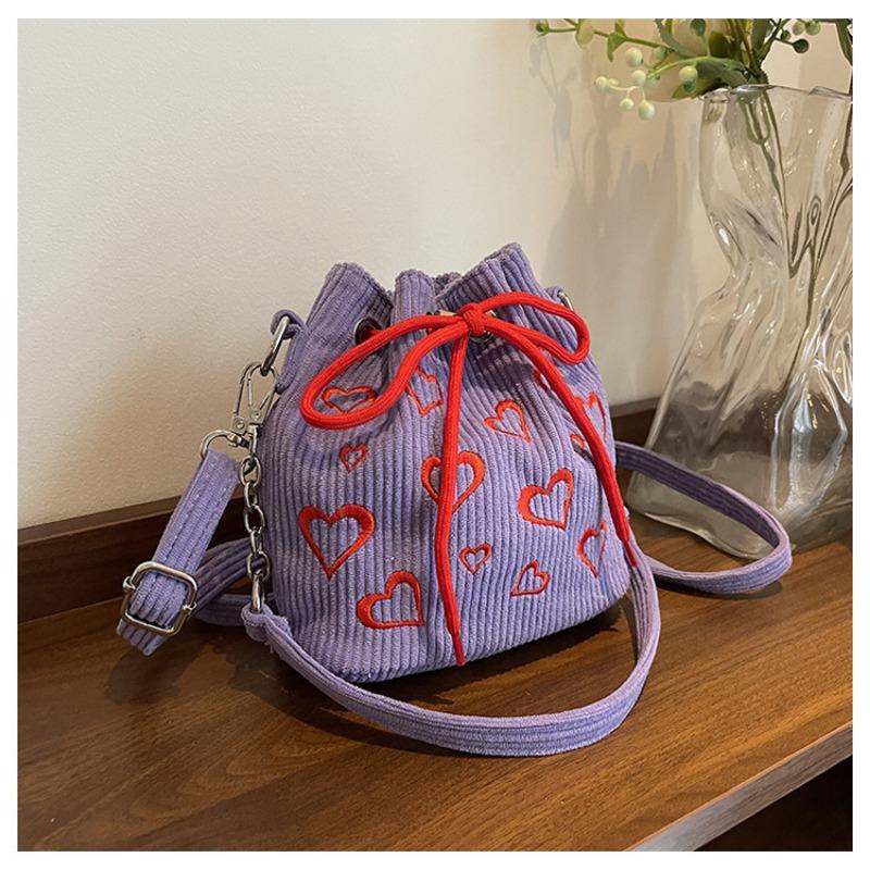 Niche Bag Women's New Summer Mini Strip Velvet Messenger Bag Drawstring Pleated Bucket Bag