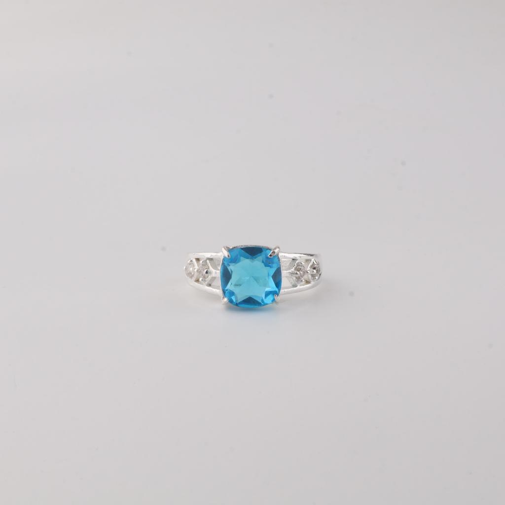 Swiss Blue Topaz Gemstone 925 Sterling Silver Jewelry Zircon Ring For Her CZR-15-8