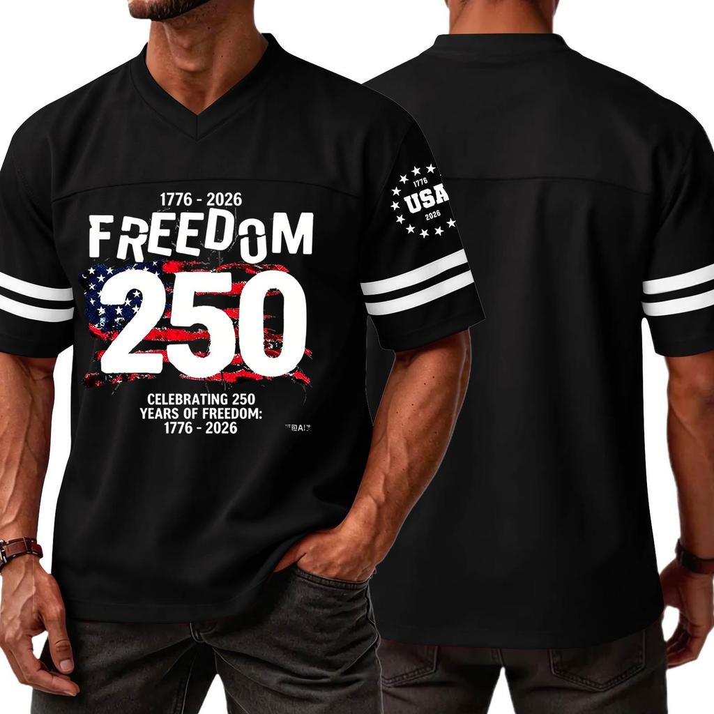 Casual V Neck Jersey Short Sleeve Sports T Shirt Celebrating 250 Years of Freedom 1776 2026 Lightweight Breathable Athletic Top