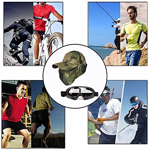 Airsoft Face Guard, Goggles, Hat, and Protector Mask Set with Mesh Ear Protection, 3-Band Design, Stable, Fog-Free, Breathable, Lightweight, Windproof