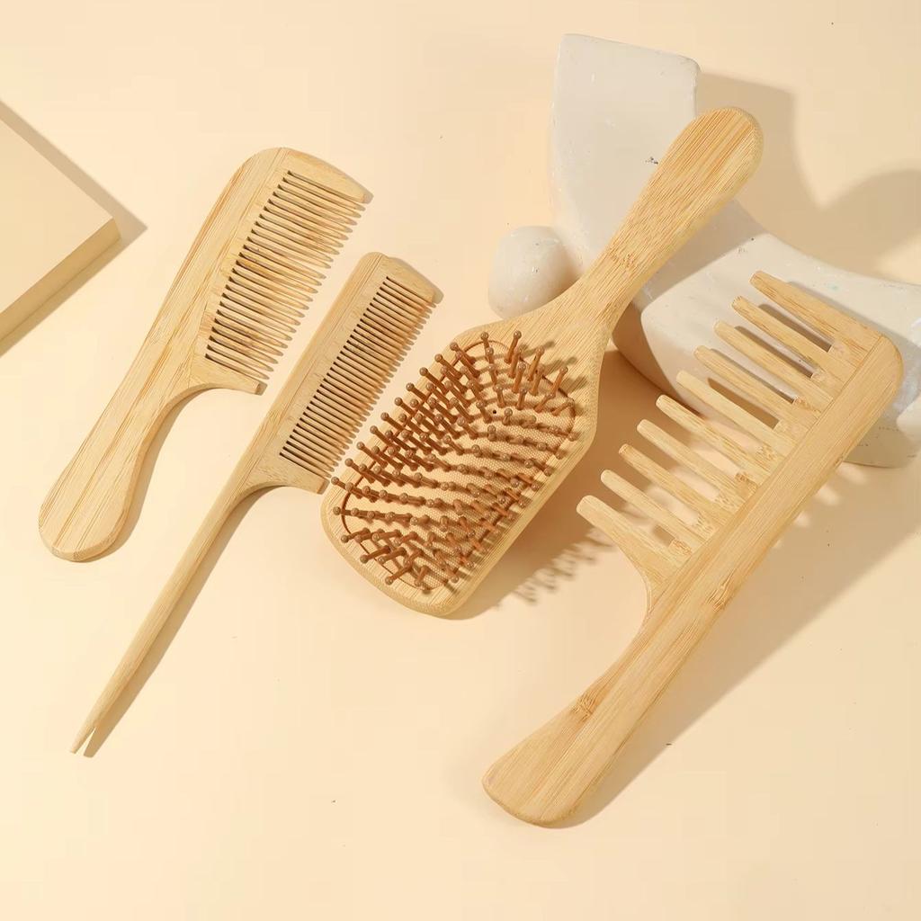 4pcs/set natural bamboo brush massage airbag comb set scalp massage comb for hair growth Special for real hair wigs