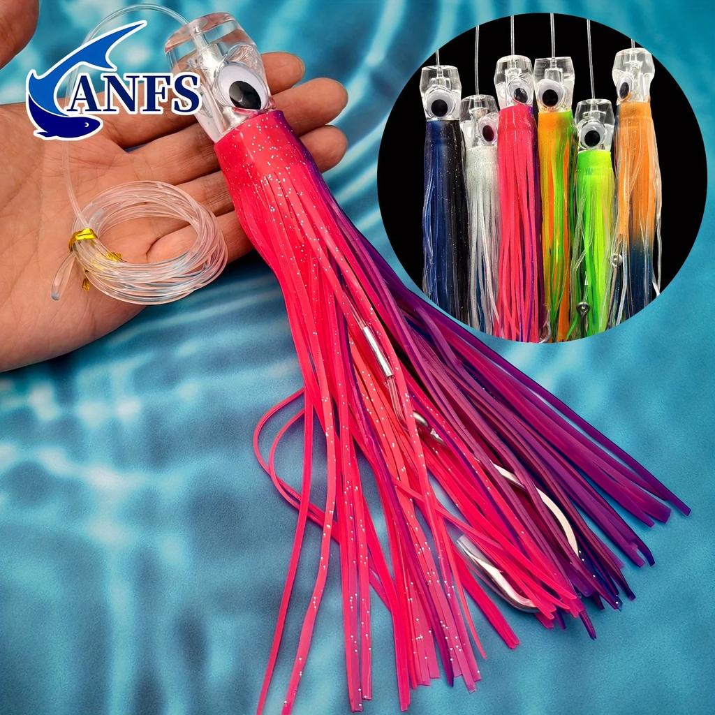 1pc/6pcs 6”/9 “ Acrylic Head Skirted Offshore Big Game Trolling Lure for Redfin Tuna,Single Hook for Boating Fishing Sea Fishing