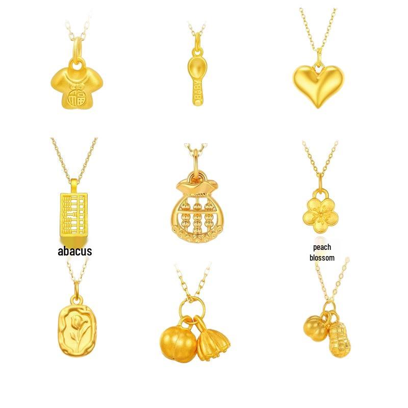 Shuibei 999 Fine Gold Slim Waist Necklace: 3D Hard Gold Women's Pendant Charm, Popular Live Broadcast Hot Seller.