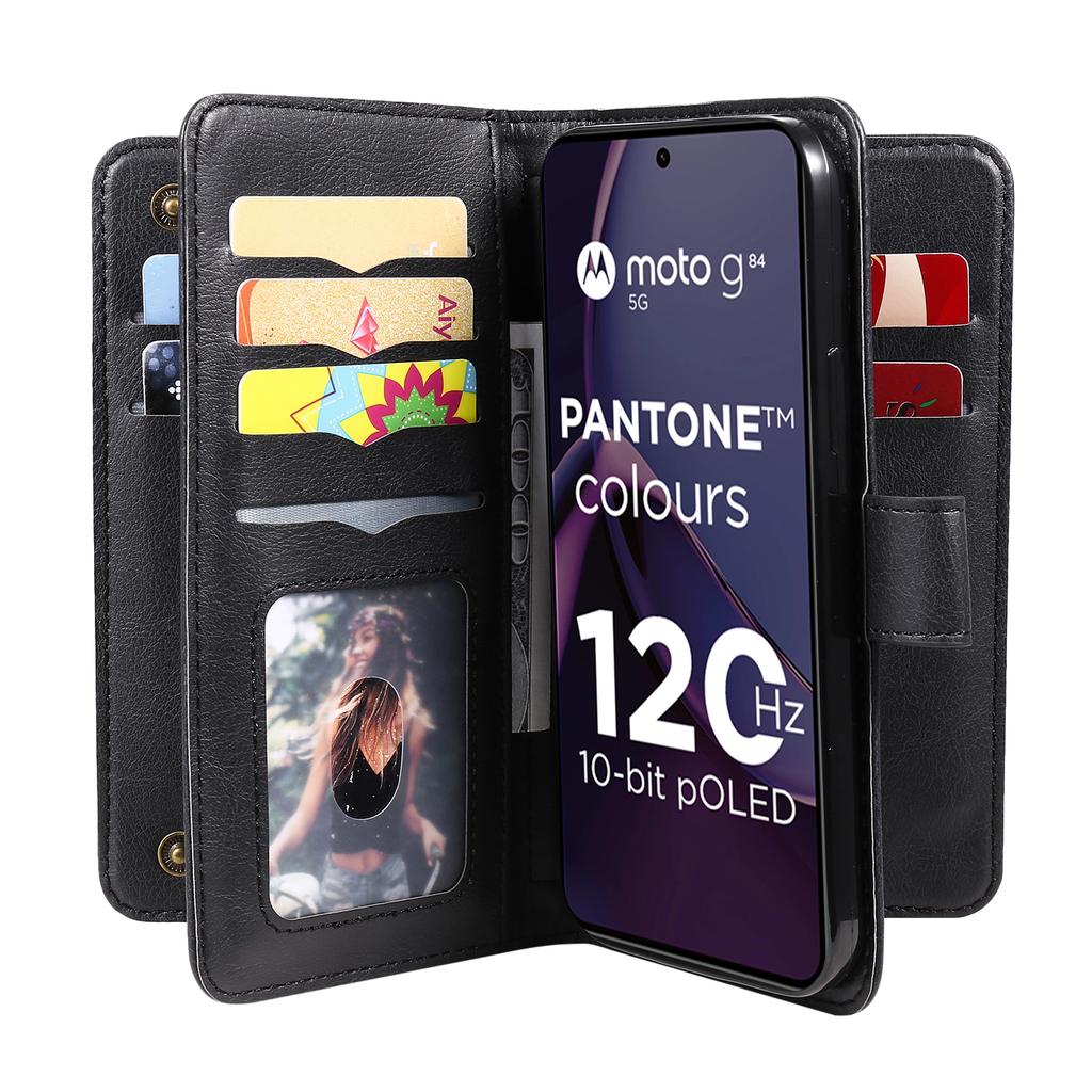 For Motorola Moto G84 5G Leather Case with 10 Card Holder Phone Cover Stand