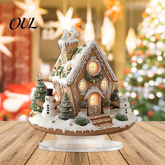 Indoor Holiday Display Pieces Acrylic Christmas Table Decor, Gingerbread House Tree Ornaments, Ornaments for Desk Waterproof Desktop Decorations