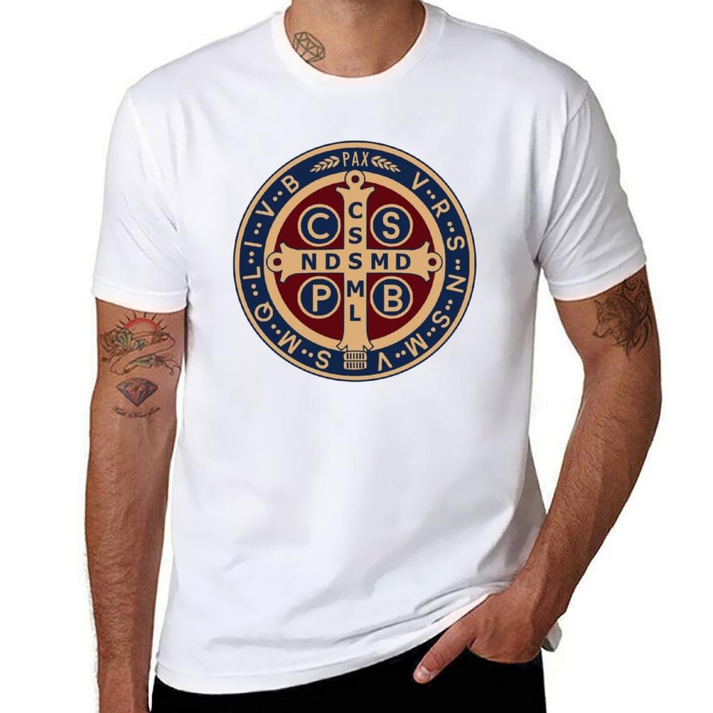 Saint Benedict Medal Tshirt Sports Fans Boys Whites Plus Size Tops Unisexs Workout Shirts