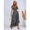 Women's Elegant V-neck Waist Cinched Ruffle Hem Maxi Dress, European American Style Spring Summer Long Dress for Women